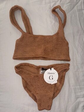 NWT Hunza G Xandra Bikini Set metallic cocoa